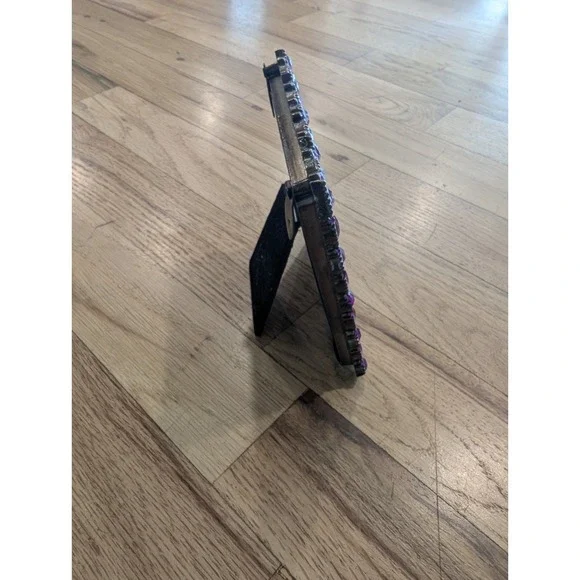 VTG Y2K Jeweled 3x3 Square Picture Frame Pewter Amethyst Lavender Rhinestones - Picture 12 of 16